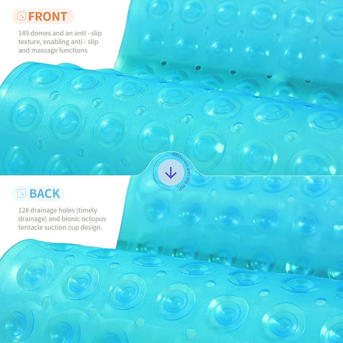 Anti-Slip Bathtub Shower mat, 27.5×14.5（Approximately 70×37cm） inch Soft Oversized Machine Washable Non-Slip Bathtub mat with Drainage Holes, Bathroom Floor Suction Cup.（1-Clear Green）
