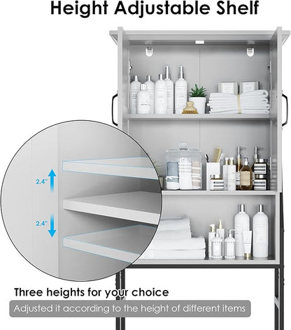 Over The Toilet Storage Cabinet, Over Toilet Bathroom Organizer with Barn Doors Above Toilet Storage Cabinet Spacesaver Rack Behind Toilet Bathroom Organizer (Gray)