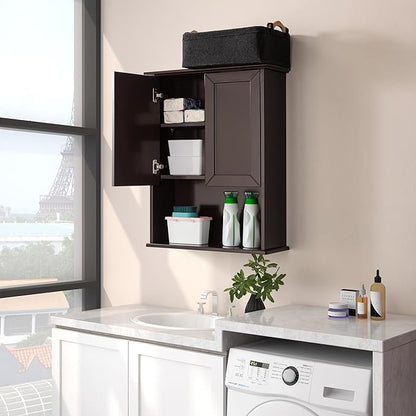 Wall Cabinet, 23x29 inch Medicine Cabinet, Over Toilet Storage with Adjustable Shelf, Wooden Expresso Bathroom Cabinet with 2 Doors