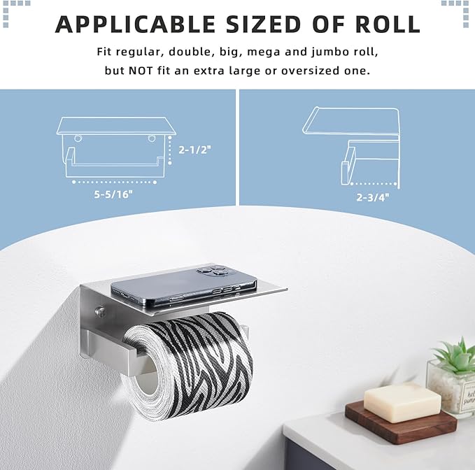 Angle Simple Toilet Paper Holder with Shelf, 304 Stainless Steel Toilet Tissue Roll Holder Brushed Nickel Wall Mount