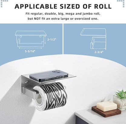 Angle Simple Toilet Paper Holder with Shelf, 304 Stainless Steel Toilet Tissue Roll Holder Brushed Nickel Wall Mount