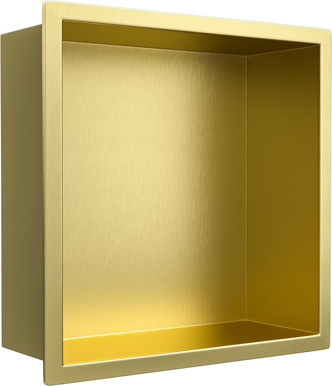 Stainless Steel Shower Niche 12" X 12" Gold No Tile Needed Niche Shower Recessed Wall Niches for Bathroom Storage Over Mount Installation