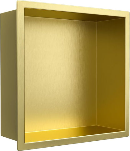 Stainless Steel Shower Niche 12" X 12" Gold No Tile Needed Niche Shower Recessed Wall Niches for Bathroom Storage Over Mount Installation