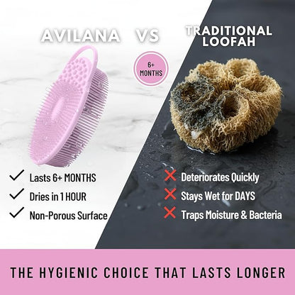 Exfoliating Body Scrubber Silicone - Textured Back Scrubber Shower Brush - Avilana Bath Loofah Alternative Dual Sided - Gentle Smoothing Body Wash Tool Rough Skin - Gift Women Men