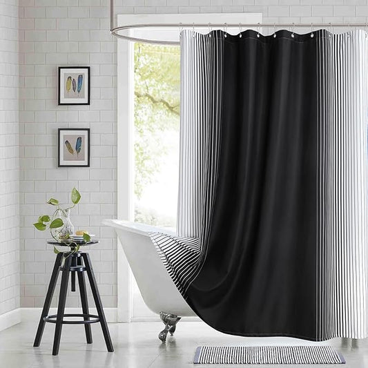 Black Shower Curtain, Modern Black and White Gradient Vertical Stripe Waterproof Polyester Shower Curtains for Bathroom, 72x72 Inches