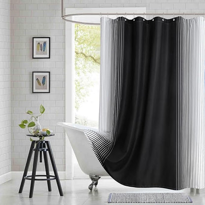 Extra Long Black Shower Curtain, Modern Black and White Gradient Vertical Stripe Waterproof Polyester Shower Curtains for Bathroom, 72x84 Inches