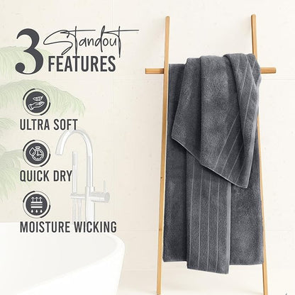 DAN River Extra Large Bath Towels Set of 4, 30 x 60 Inches - 100% Cotton Larger & Lighter Weight Towels for Bathroom - Quicker to Dry, Super Soft & Highly Absorbent Towels for Home, Charcoal