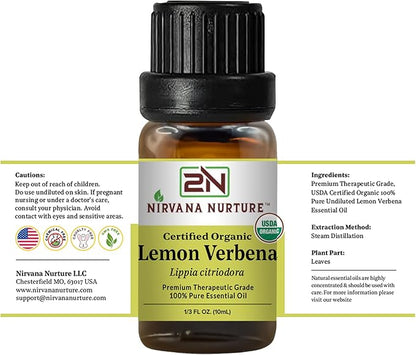 Lemon Verbena Essential Oil USDA Certified Organic, 100% Pure Natural Premium Grade, Undiluted