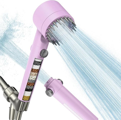 Filtered Shower Head with Handheld, High Pressure Water Flow and Multiple Spray Modes Shower Head with Filter, Power Wash for Hard Water, Showerhead with ON/OFF Switch for Pets Bath (Purple)