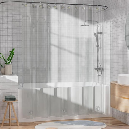 AmazerBath Shower Curtain Liner, 100% EVA Silky Soft Clear Heavy Duty Shower Curtain and Liner 2-in-1, 72x72 Luxury Plastic Weighted Bathroom Shower Liner, 12 Rustproof Grommets & 3 Heavyweight Stones