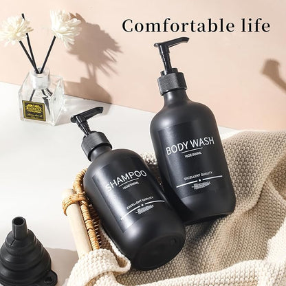 Reusable Shampoo and Conditioner Bottles (5Pack Matte Black) Plastic 16.9oz Dispenser for Conditioner,Shampoo Containers for Shower