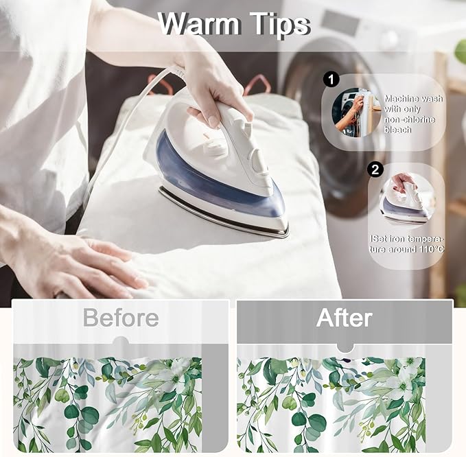 No Hook Shower Curtain and Liner Set, Light Green Eucalyptus Floral Shower Curtains for Bathroom, Bath Curtain Sets with Snap in Liner, Waterproof with See Through Top Window, 71x74 Inches