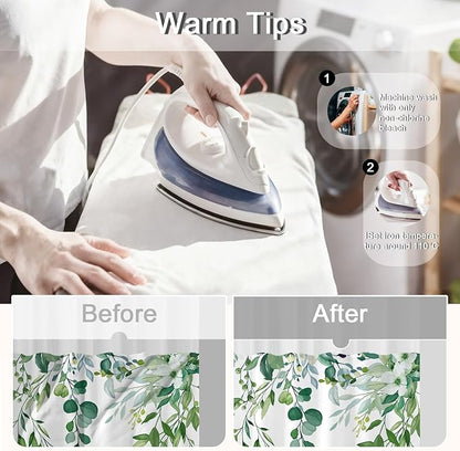 No Hook Shower Curtain and Liner Set, Light Green Eucalyptus Floral Shower Curtains for Bathroom, Bath Curtain Sets with Snap in Liner, Waterproof with See Through Top Window, 71x77 Inches
