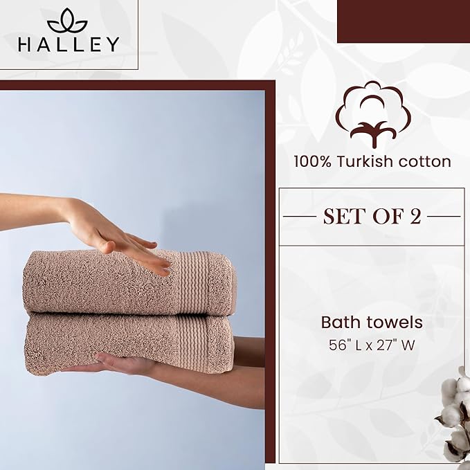 HALLEY Turkish Cotton Towels (Pack of 2) Bath Towels Super Soft Highly Absorbent 100% Cotton Towels for Bathroom and Kitchen for Mother’s Day (Taupe)