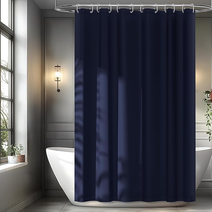 Navy Blue Fabric Shower Curtain Liner with 3 Magnets, 72 x 72 inch Waterproof Cloth Shower Liner Washable, Neutral Dark Shower Curtain for Bathroom