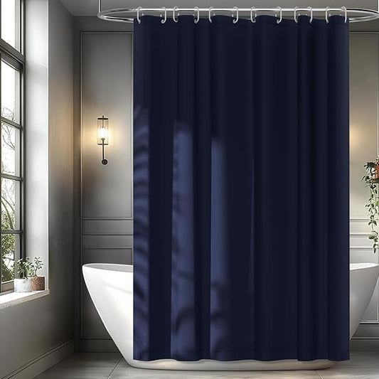 Navy Blue Fabric Shower Curtain Liner with 3 Large Magnets, 72 x 84 inch Extra Long Waterproof Cloth Shower Liner, Bathroom Dark Blue Tall Shower Curtain Machine Washable