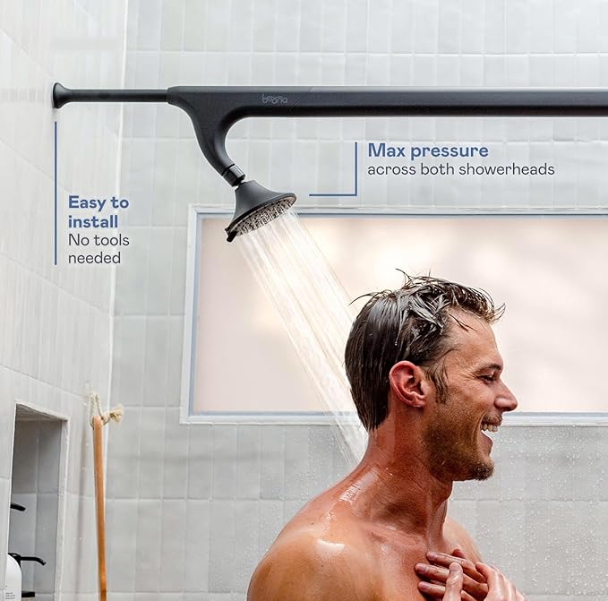 BOONA Original Tandem Shower as Seen on Shark Tank | Dual Shower Head for Couples | Spa-Like Water Pressure, Rainfall & Swedish Massage Settings | Easy Install, Midnight Black