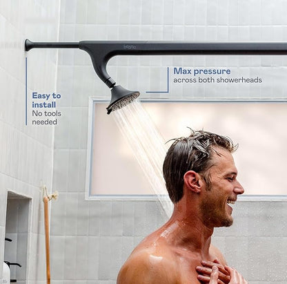 BOONA Original Tandem Shower as Seen on Shark Tank | Dual Shower Head for Couples | Spa-Like Water Pressure, Rainfall & Swedish Massage Settings | Easy Install, Midnight Black