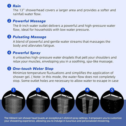 Hibbent Upgraded cUPC Certified 13'' Shower Head Combo, High Pressure 5 Spray Rainfall Showerhead with 10 Spray Modes Handheld, All Metal 3-way Diverter Shower Arm, 71'' Hose and Holder, Chrome