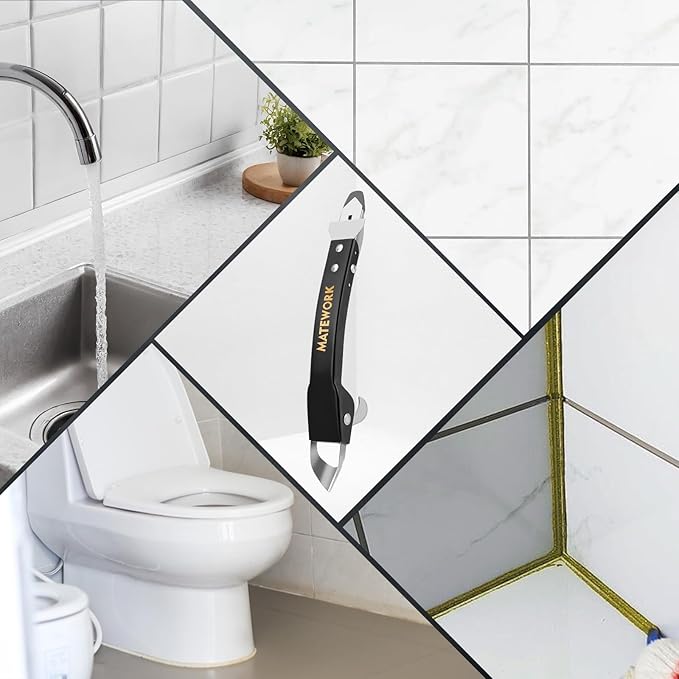Caulking Tool Kit, Stainless Steel Caulk Remover Tool, 4 in 1 Grout Removal Tool, Sealant Finishing Tool with 5 Silicone Pads, Caulk Removal Tool for Shower Kitchen Bathroom Floor Window Sink, Black