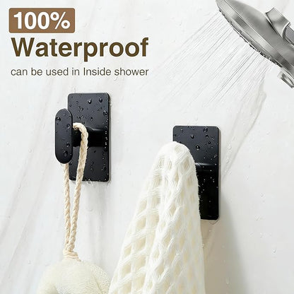 pickpiff Adhesive Towel Hooks for Bathroom: 20LB Extra Strong Wall Hanger for Shower Kitchen RV Dorm Apartment, Black 8 Pack