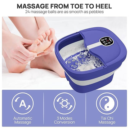 HOSPAN Collapsible Foot Spa Electric Rotary Massage, Foot Bath with Heat, Bubble, Remote, and 24 Motorized Shiatsu Massage Balls. Pedicure Foot Spa for Feet Stress Relief - FS02A