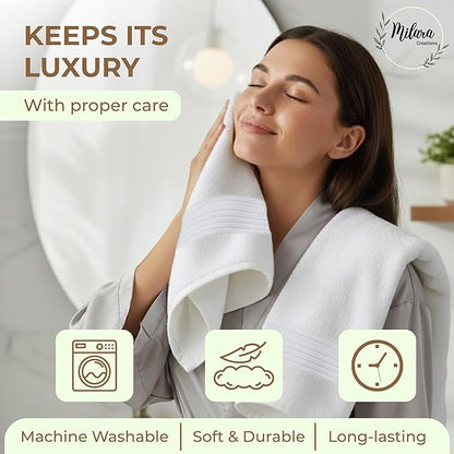 Milara Turkish Bath Towels Set of 6| 2 Bath Towels, 2 Hand Towels & 2 Wash Cloths with Elegant White Color | 700 GSM Premium Quality Cotton Ultra-Soft & Absorbent