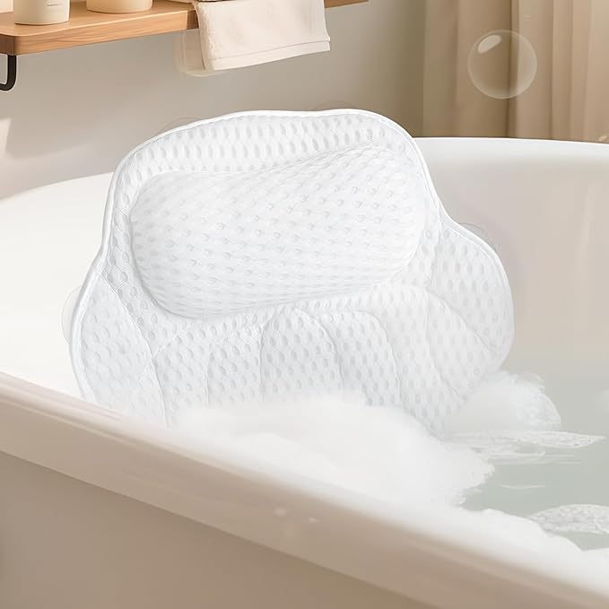 FerdY 47" Bali Acrylic Freestanding Bathtub with Headrest, Gracefully Shaped Soaking Bathtub, cUPC Certified, Toe-Tap Matte Black Drain &Minimalist Linear Design Overflow& Bath Pillow Included