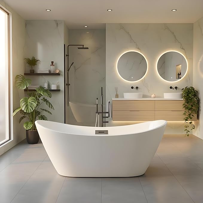 Freestanding Bathtub 67 Inch Acrylic Free Standing Tub – Extra Large Soaking Tub with Chrome Drain & Overflow, Modern Freestanding Tub for Main Bathroom Relaxation