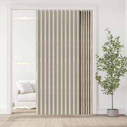 Accordian Door Curtain, 100% Blackout Folding Magnetic Doorway Curtains,Linen Style Closet Doors,for Room Divider,Privacy Protection（W72 x L78,Off White,1 Panel）
