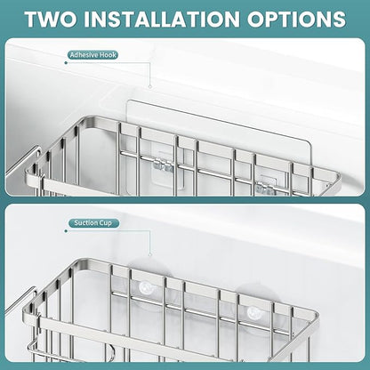 StorageRight 4-in-1 Sponge Holder for Kitchen Sink, Sink Caddy Organizers and Storage with Adhesive Hook & Suction Cups, Rustproof Kitchen Sink Organizer for Home Decor - Silver