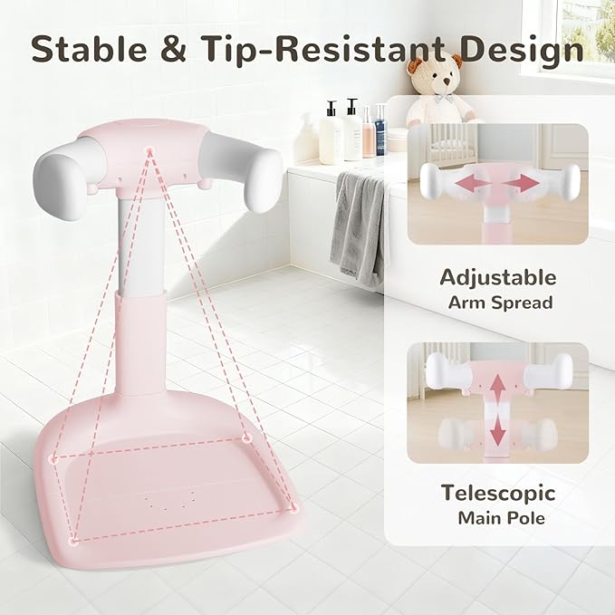 Baby Shower Stand – Adjustable Toddler Bath Stand & Standing Baby Bathtub for Infants 8–36 Months(Pink)