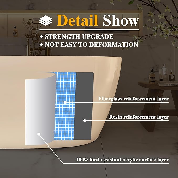 59" Acrylic Freestanding Bathtub, Tap Deck Bathtub, Stand Alone Tub, Soaking Tub with Integrated Overflow and Drain, cUPC Certified
