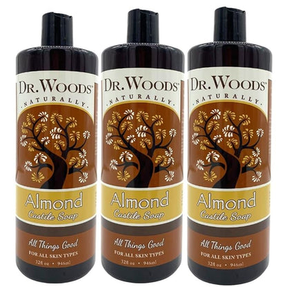 Dr. Woods Pure Almond Oil Liquid Castile Soap - Natural Cleansing for Face, Hands, and Body, for Men and Women - 32 Fl Oz, Pack of 3