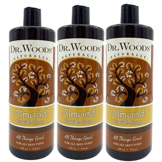 Dr. Woods Pure Almond Oil Liquid Castile Soap - Natural Cleansing for Face, Hands, and Body, for Men and Women - 32 Fl Oz, Pack of 3