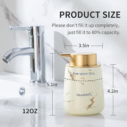 Enra Ceramic Gold Soap Dispenser, 12 oz Modern Liquid Hand Soap Dispenser for Bathroom Kitchen with Easy-to-Press(Glod Liquid Type-Beige)