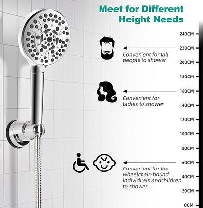 Hibbent 2 Pack Vacuum Suction Cup Shower Head Mount, Removable Shower Head Bracket, Height Adjustable Shower Wand Holder & Wall Mount ABS Plastic Suction Holder for Handheld Showerhead, Chrome