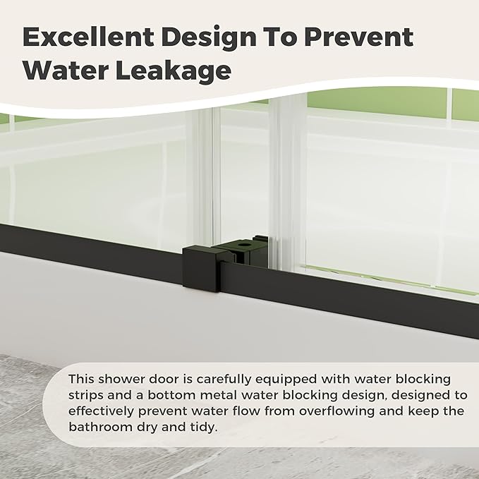 DELAVIN 56-60" W x 75" H Double Sliding Frameless Shower Door, Glass Shower Door with 1/4"(6mm) SGCC Tempered Glass, Noiseless Shatterproof Shower Doors Stainless Steel, Aluminum, Black