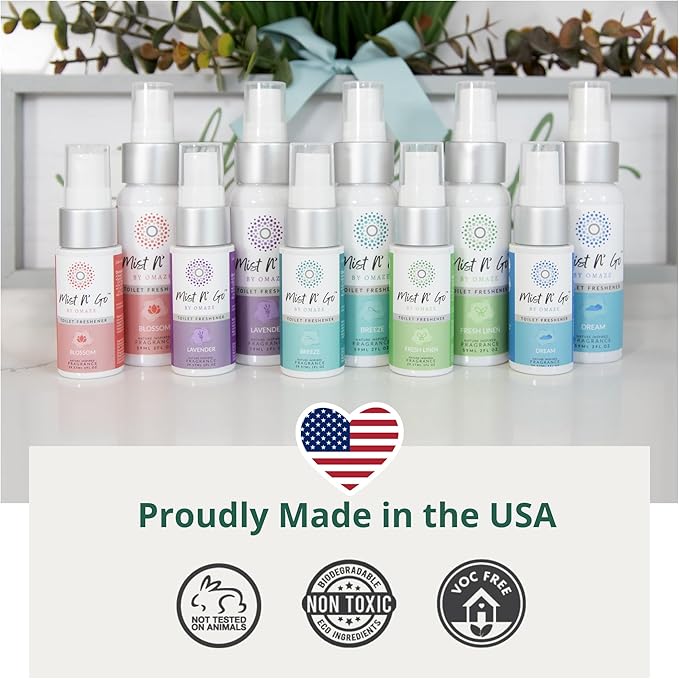 Mist N' Go by Omaze Travel Toilet Spray Odor Eliminator - Freshens Bathroom Air & Deodorizes - Blossom Daily Pack (2oz + 1oz)