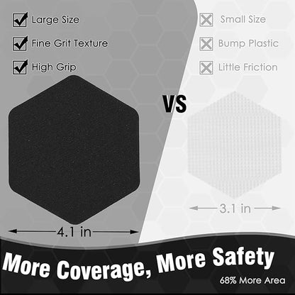 S&X 24 Pcs Shower Non Slip Stickers (Large 4.7" Hexagon), Modern Black Bathtub Non Slip Stickers, High Traction Grit Safety Decals for Tub Floor, Waterproof with Scraper