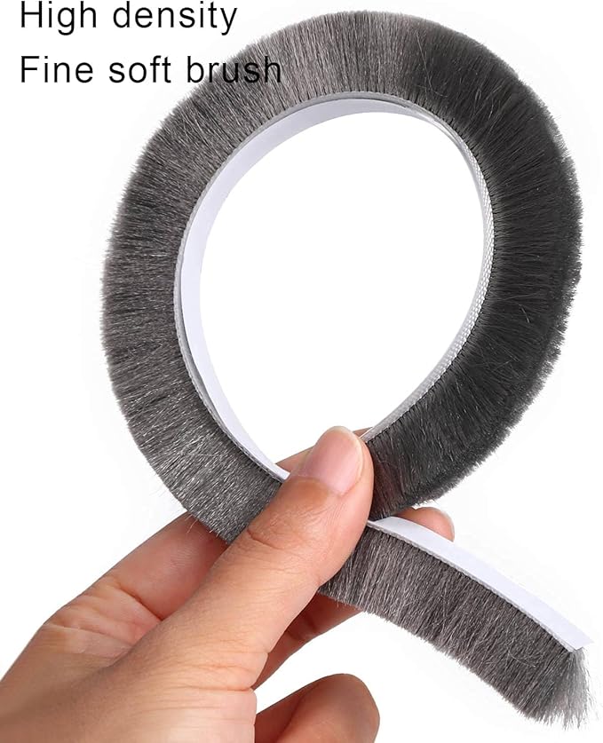 Door Brush Seal, 33Feet, Felt Pile Weather Stripping for Doors, Weather Strip for Windows Cabinet, Self Adhesive Draft Blocker, Dust Stopper Sliding Door Seal Winter, Grey 10m