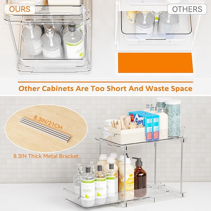 Yieach 2 Pack Pull Out Under the Sink Organizer,2 Tier 10.6″ High Medicine Cabinet Organizer for Vitamin,Pill Bottle,Supplement,Slide out Undersink Organizers and Bathroom Vanity Storage for Cupboard