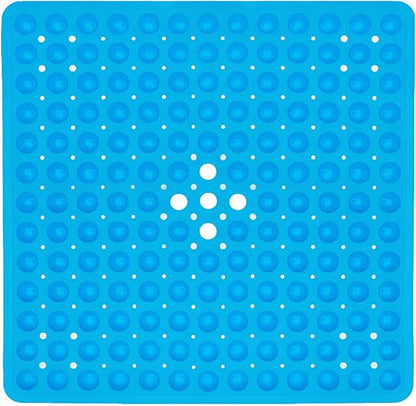 ENKOSI Non-Slip Square Shower Mat 21 x 21 inch – Anti-Slip PVC Bath Mat for Inside Shower Stalls – Durable Shower Floor Mat with Suction Cups and Drain Holes (21x21 Clear Blue)