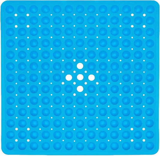 ENKOSI Non-Slip Square Shower Mat 21 x 21 inch – Anti-Slip PVC Bath Mat for Inside Shower Stalls – Durable Shower Floor Mat with Suction Cups and Drain Holes (21x21 Clear Blue)