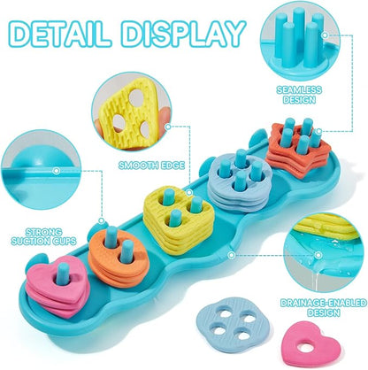 Toddler Bath Toys for Kids, Mold Free Bath Toys Silicone Color and Shape Sorting & Stacking Toys with 20 Textured Floating Pieces and Storage Bag, Early Learning Educational Sensory Toys for Toddlers