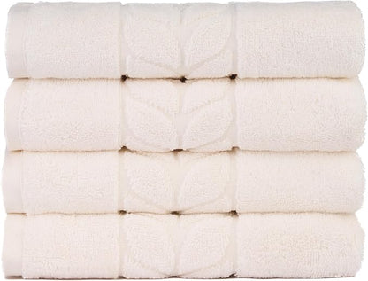 BAGNO MILANO Organic Turkish Cotton Bath Towels, Luxury Jacquard Collection, Certified Organic Highly Absorbent, Soft-Plush Towel Set (Cream, 4 Pcs Hand Towel Set)