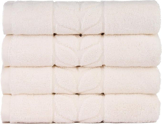 BAGNO MILANO Organic Turkish Cotton Bath Towels, Luxury Jacquard Collection, Certified Organic Highly Absorbent, Soft-Plush Towel Set (Cream, 4 Pcs Hand Towel Set)