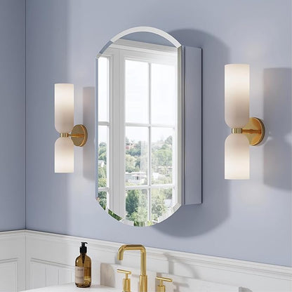 WELLFOR 20" x 32" Bathroom Oval Medicine Cabinet, Beveled Edge Mirror Cabinet, Medicine Cabinet with Adjustable Shelves, Bathroom Cabinet with Reverse Door Installation, Surface or Recessed Mount