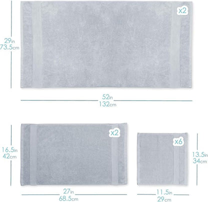 Hearth & Harbor Bath Towels for Bathroom - 100% Ring Spun Cotton Luxury Bathroom Towels - Ultra Soft & Highly Absorbent, Bath Towels Set of 6 - Silver Gray