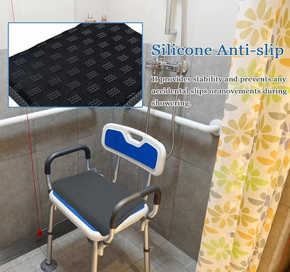 REEZEIVI Shower Seat Cushion with Non-Slip Silicone Bottom,Soft 4D Mesh Fabric,Bathtub Chair Pad for Elderly,Quick Drying and Washable Shower Seat Mat, Design for Elderly, Senior, Handicap,Disabled
